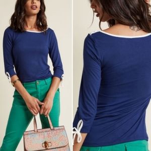 NWOT Modcloth Navy & White Piped Boatneck Top